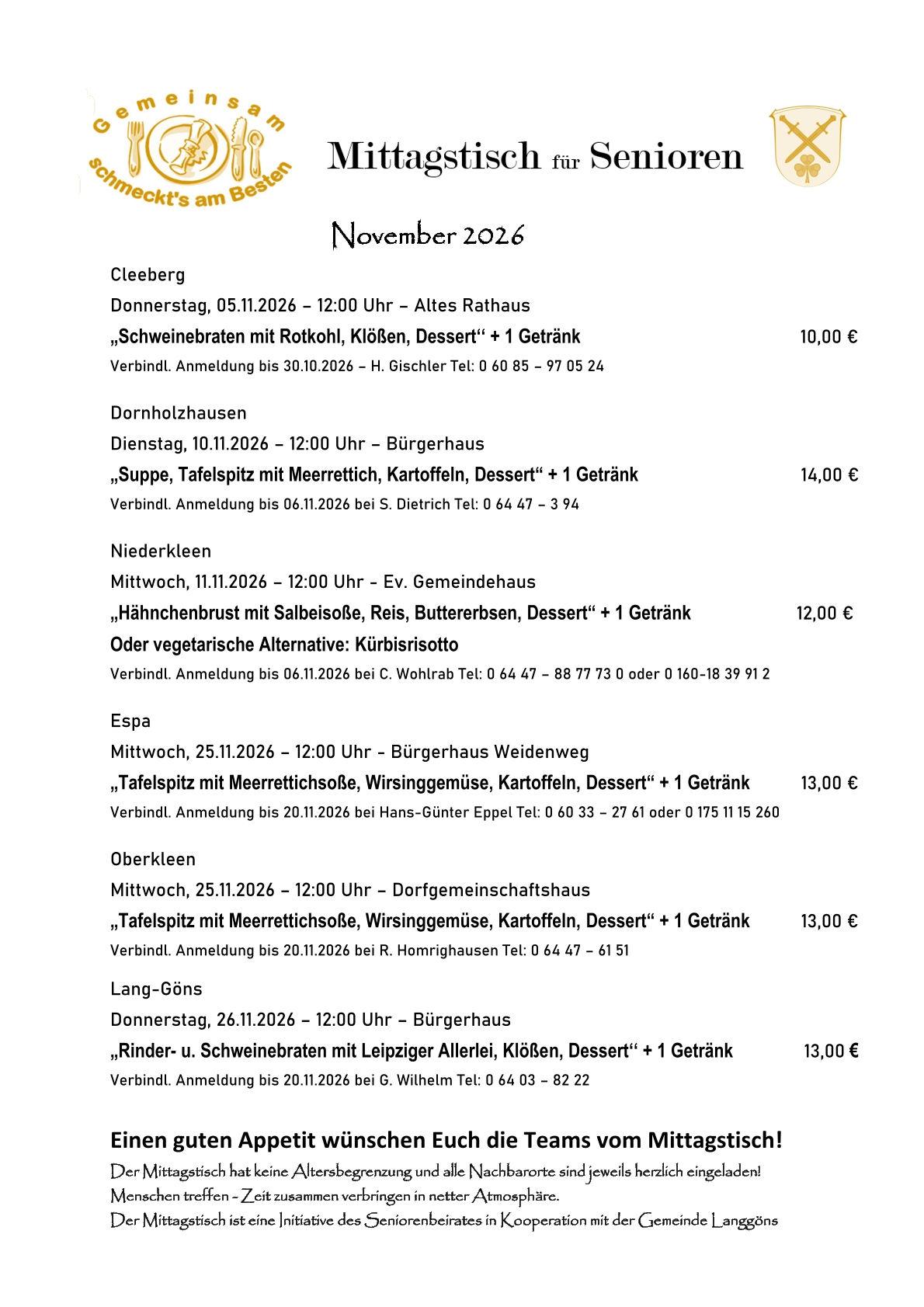 Mittagstisch Senioren November 