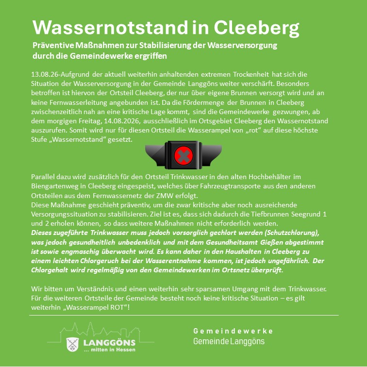 Trinkwassernotstand in Cleeberg